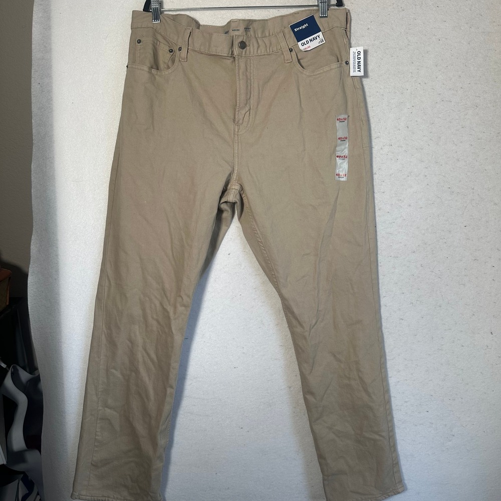 Old Navy Mens Straight Built-In Flex Khaki Pants Tan 40x32 NWT minimalist